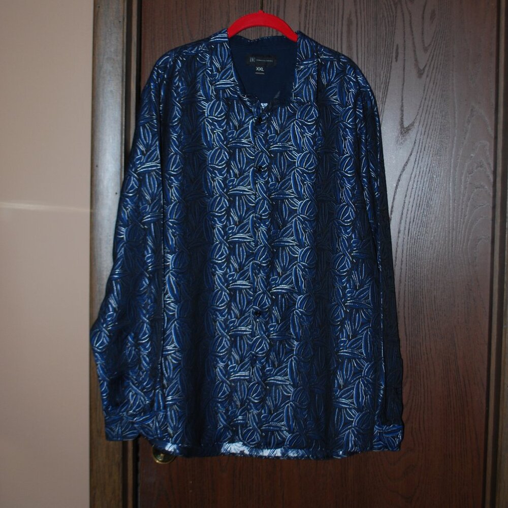 Navy & Black Button-up Shirt with Silver Threading - XXL